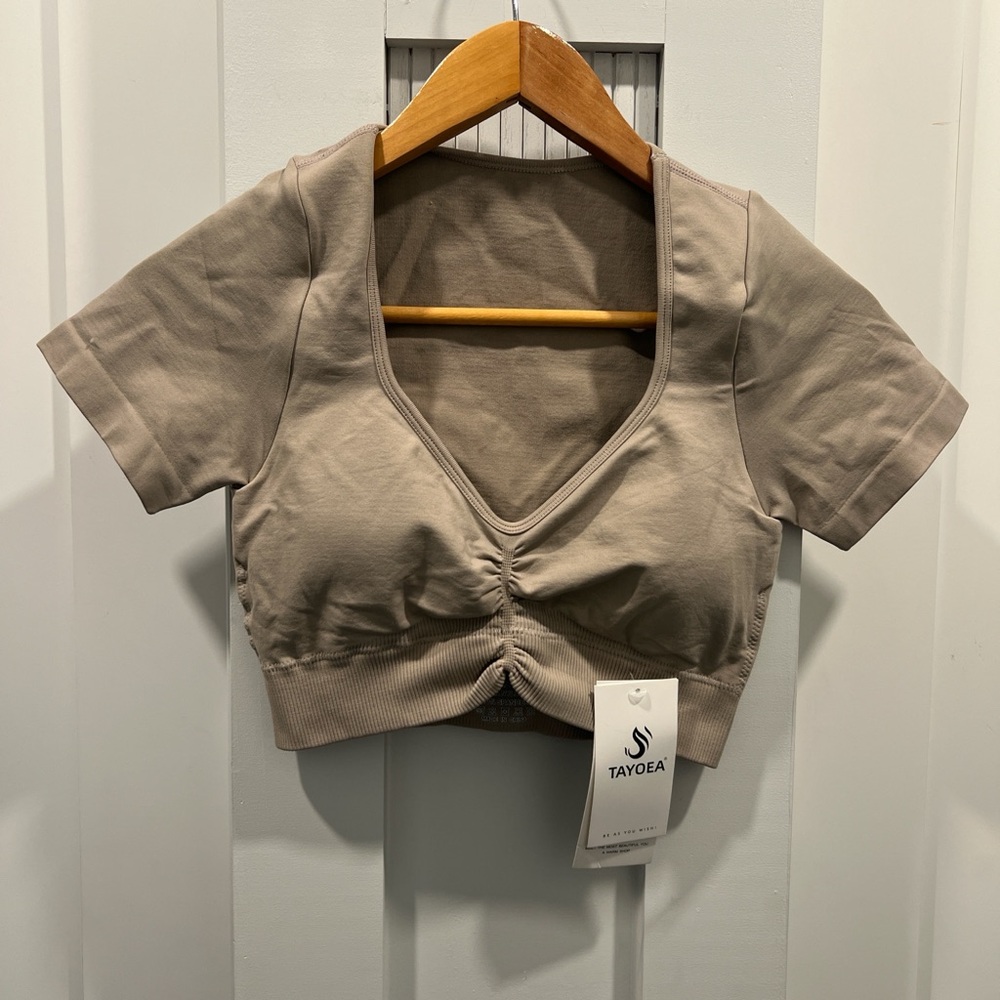 Women's Taupe Ruched Crop Top